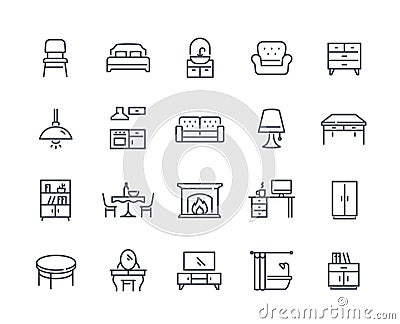 Set of Simple Furniture Related Icons Vector Illustration