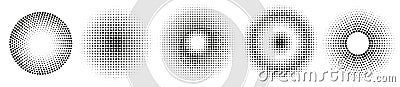 Set of simple halftones. Black gradient circles of dots. Vector Illustration