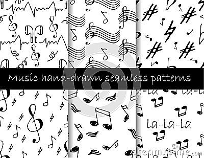 Set of simple hand-drawing pattern with different music signs Vector Illustration