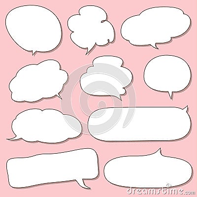 Set of Simple Hand Drawn Speech and Thought Bubbles Doodle Vector Illustration