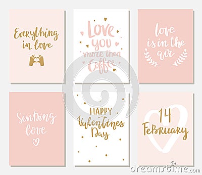 Set of simple hand drawn Valentines cards. Vector Illustration