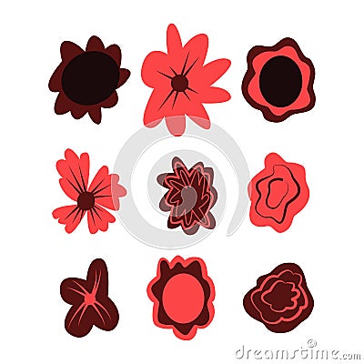 Set of simple hand drawn vector flowers for Dia de Los Muertos, traditional Mexican Halloween decoration Stock Photo