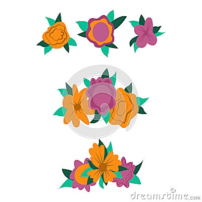 Set of simple hand drawn vector flowers for Dia de Los Muertos, traditional Mexican Halloween decoration Stock Photo