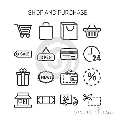 Set of simple icons for shop, market, bank and Vector Illustration