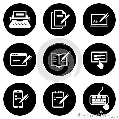 Set of simple icons on a theme Copywriting, vector, design, collection, flat, sign, symbol,element, object, illustration, isolated Vector Illustration