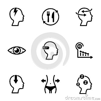 Set of simple icons on a theme Fatigue, vector, design, collection, flat, sign, symbol,element, object, illustration, isolated. Vector Illustration