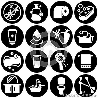 Set of simple icons on a theme Hygiene, sanitation, latrine, vector, design, collection, flat, sign, symbol,element, object, Vector Illustration