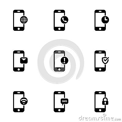 Simple vector icons. Flat illustration on a theme Phone functions Vector Illustration