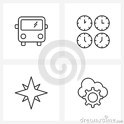 Set of 4 Simple Line Icons of bus, star shining, vehicle, time, cloud hosting Vector Illustration