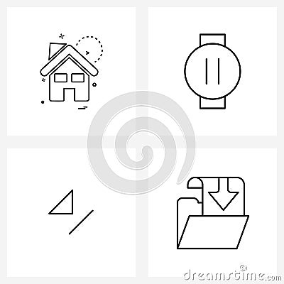 Set of 4 Simple Line Icons of house, end, house, watch, next Vector Illustration
