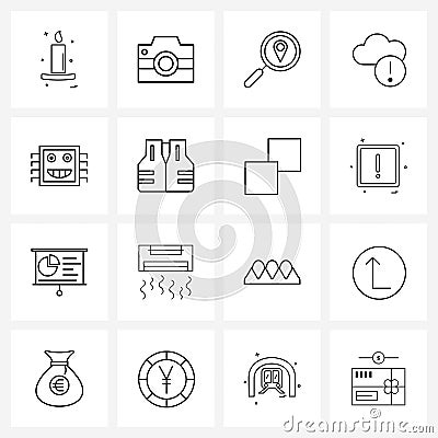 Set of 16 Simple Line Icons of ic, processor, search map, alert, storage Vector Illustration