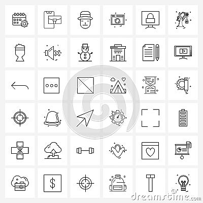 Set of 36 Simple Line Icons of lock, computer, farmer, website, web layout Vector Illustration