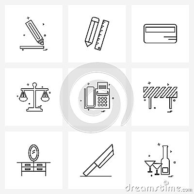 Set of 9 Simple Line Icons of police, justice, scale, judge, banking Vector Illustration