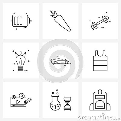 Set of 9 Simple Line Icons of sports, games, fitness, education, bulb Vector Illustration