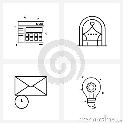 Set of 4 Simple Line Icons of telephone; message; technology; window; gear Vector Illustration