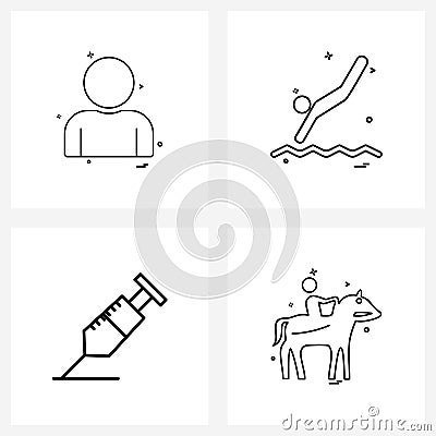 Set of 4 Simple Line Icons for Web and Print such as avatar; medical; swimming; sports; horse Vector Illustration