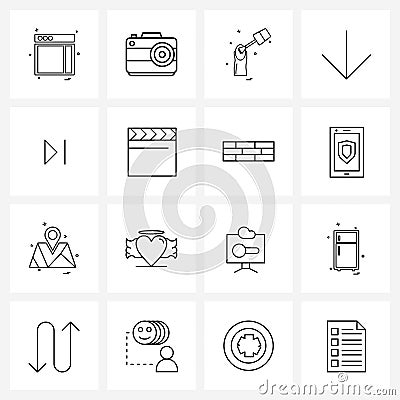 Set of 16 Simple Line Icons for Web and Print such as forward, down, picture, direction, nail paint Vector Illustration
