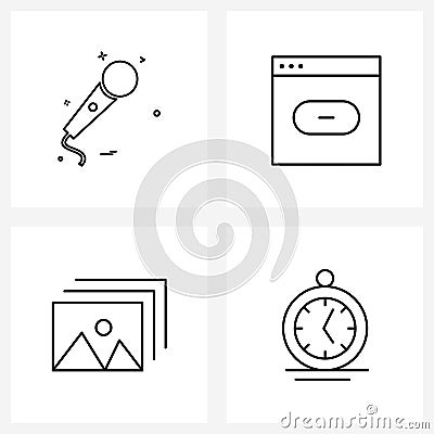 Set of 4 Simple Line Icons for Web and Print such as mic; image; media; loading; jpeg Vector Illustration