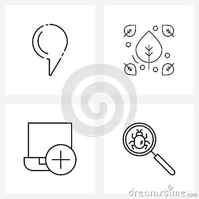 Set of 4 Simple Line Icons of whistle; search; leaf; laptop Vector Illustration