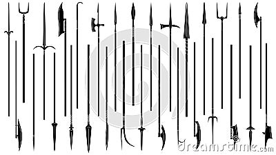 Set of simple monochrome images of lances and pikes. Vector Illustration