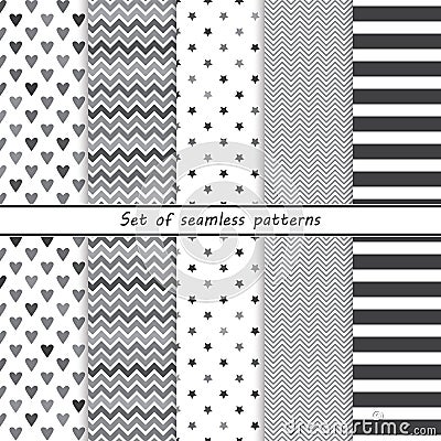 A set of simple monochrome seamless patterns Vector Illustration