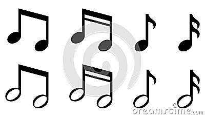 Set of simple music notes icons Vector Illustration