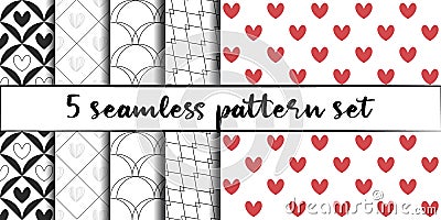 Set of 5 simple ornament vector seamless patterns. Use for ceramic tiles, wallpaper, linoleum, textiles, wrapping paper, web page Vector Illustration