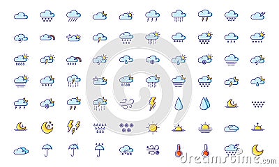 Weather Line Filled Color Icons Vector Illustration