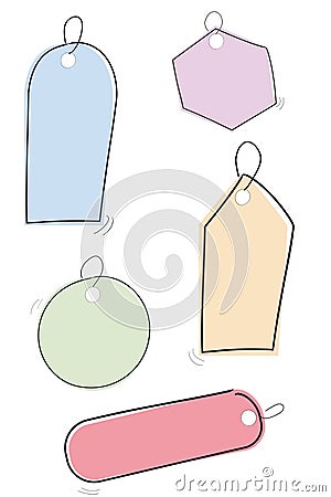 Set of Simple Sketchy Blank Tags with pastel color Isolated on white Vector Illustration