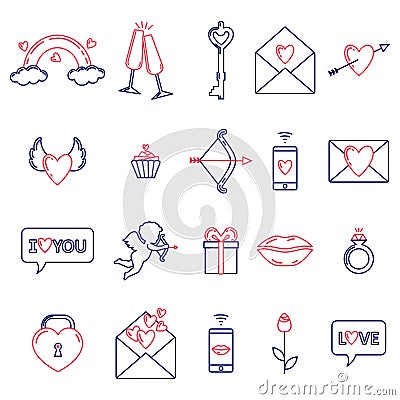 A set of simple symbols for Valentine`s day Vector Illustration