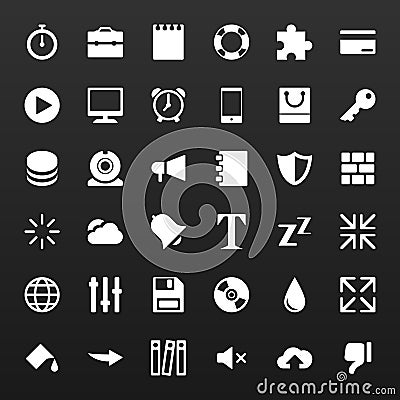 Set simple vector icons for media applications phone, website. Vector Illustration