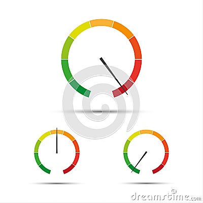 Set of simple vector tachometers with indicators Vector Illustration