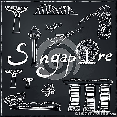 Set of Singapore hand drawn icons Vector illustration Vector Illustration