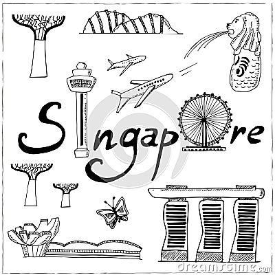 Set of Singapore hand drawn icons Vector illustration Vector Illustration