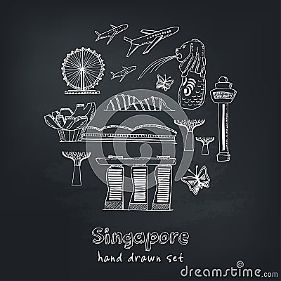 Set of Singapore hand drawn icons Vector illustration Vector Illustration