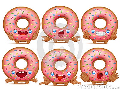 Set of six cartoon emoticon donut characters Stock Photo