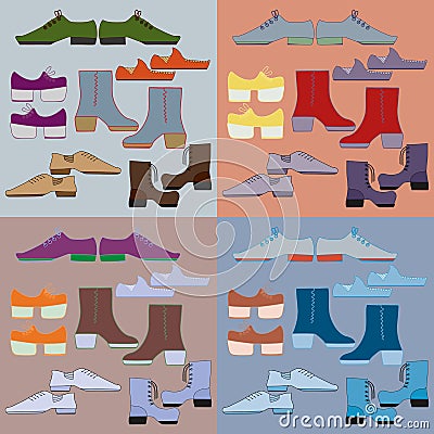 Set of six different pairs of shoes Vector Illustration