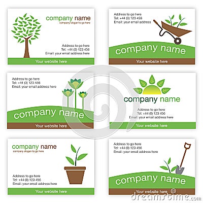 Set of six gardening and nature business cards Stock Photo