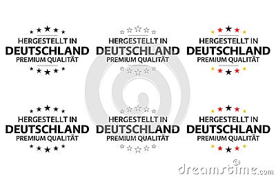 Set of six German icons, Made in Germany symbols in German, premium quality stickers, simple vector illustrations Vector Illustration