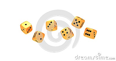 Set of six golden dice Stock Photo