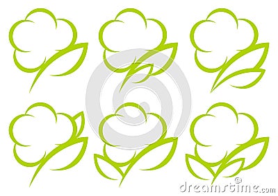Set Of Six Green Graphic Cotton Icons Vector Illustration