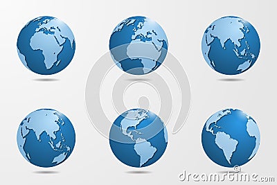 Set of six high detailed vector globes. Vector Illustration