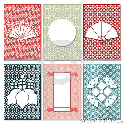 Set of six japanese business cards Vector Illustration