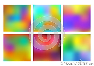 Set of six multicolored vector backgrounds made by gradient mesh. Blur effect. for design, printing templates, web sites Vector Illustration