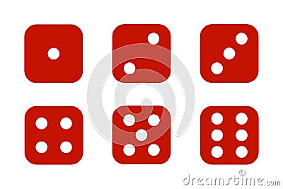 Set of six red dices on white background Vector Illustration