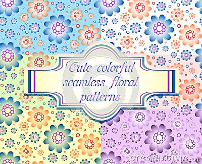 Set of six seamless floral patterns in different pale colors Vector Illustration