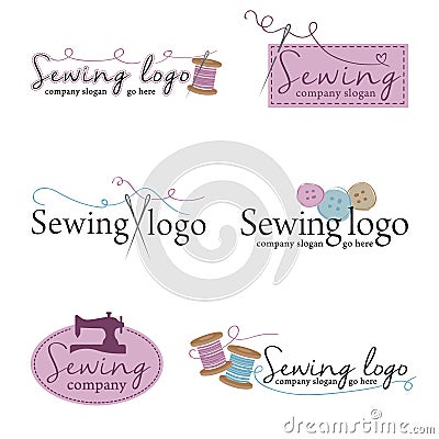 Set of six sewing logos (vector) Stock Photo