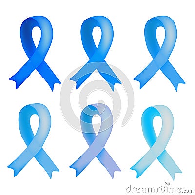 A set of six shades of blue ribbons. Vector Illustration
