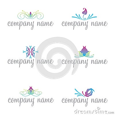 Set of six spa and wellness logos (vector) Stock Photo