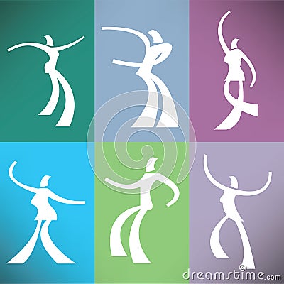 A set of six stylized dancers Vector Illustration
